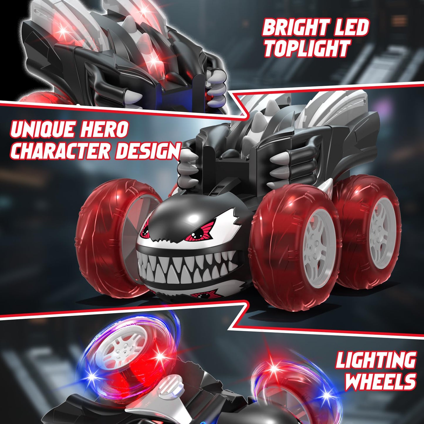 Remote Control Cars For Boys 4-7, 2.4Ghz Rechargeable Rc Stunt Car With Cool Lights Toys Gift For Boys Age 4 5 6 7 8 Year Old Ou