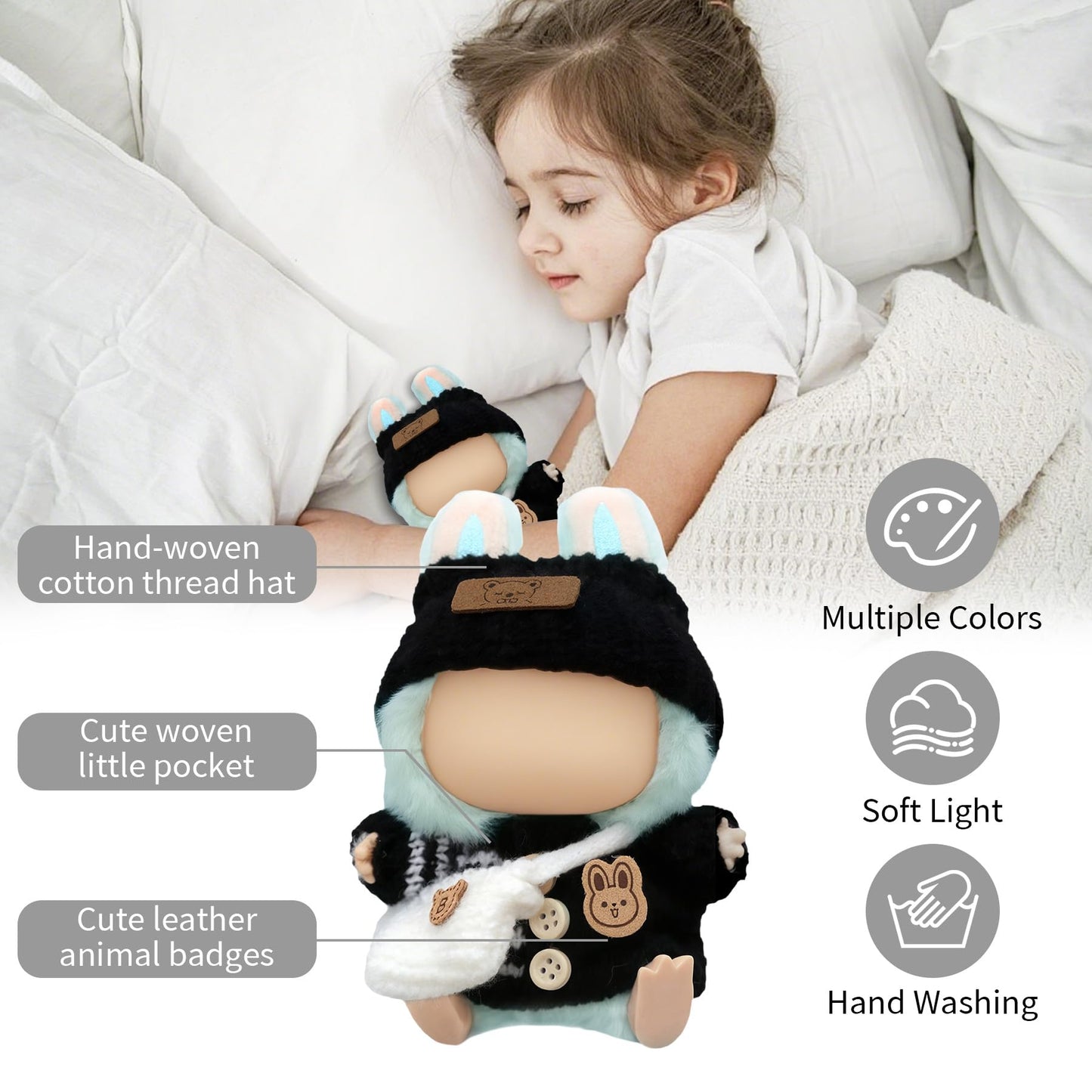 Clothes for 17cm Doll (NO Doll)  Handcrafted Crochet Outfits for 17cm Dolls with Accessories  Boy and Girl 4-Piece Clothes Set  Cute Stylish Clothing with hat and Bag for Dolls Dress up (Black)