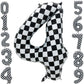 Eoopoon 42 Inch Checkered Number Balloon 4, 4th Race Car Flag Birthday Party Supplies for Boys Girls, Large Black and White Numb