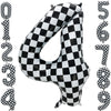 Eoopoon 42 Inch Checkered Number Balloon 4, 4th Race Car Flag Birthday Party Supplies for Boys Girls, Large Black and White Numb