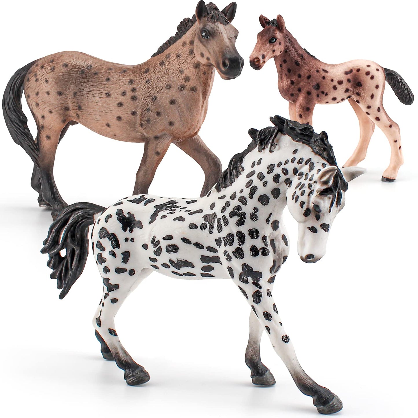 Lc Joycre 3Pcs Realistic Horses Figurines - Knabstrupper Horse Toy For Girls And Boys - Diy Dioramas Collection