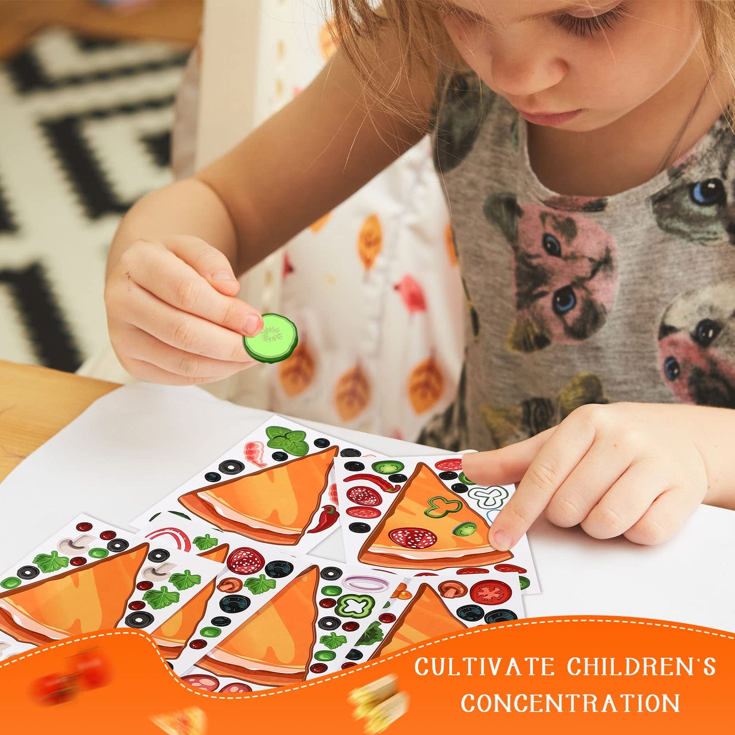 Sepamoon 24 Sheets Pizza Stickers - DIY Multicolor Decals for Kids Birthday Party, School Supplies, Gift Rewards - Paper Material