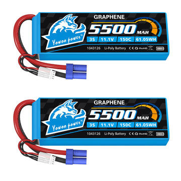 Yowoo 3S Lipo Battery 150C 5500mAh 11.1V Graphene Battery EC5 Connector with Metal Plates for RC Airplane Helicopter F450 Quadco
