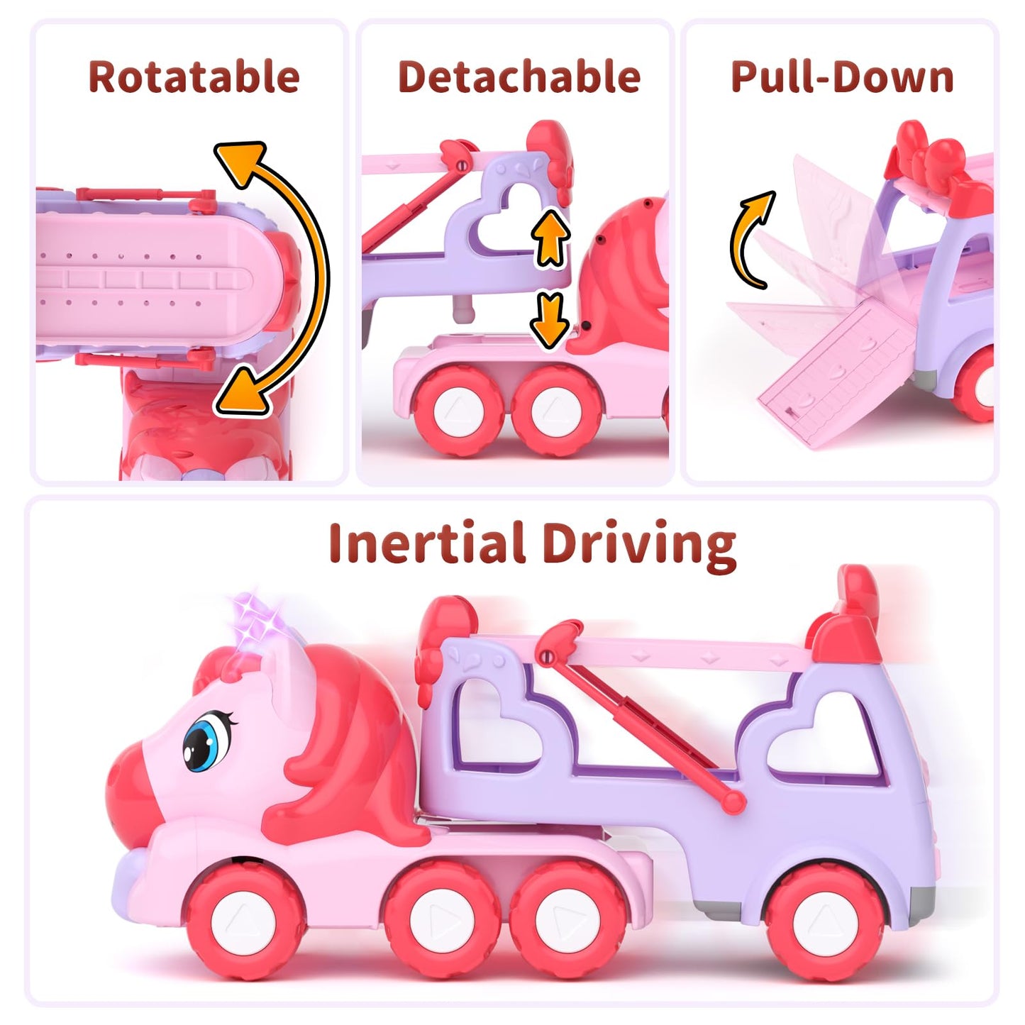 usrela Toys for 1 2 3 Year Old Girl Truck, 7-in-1 Girl Carrier Truck Car with Light & Sound, Toddler Girl Car Toys Age 1-3 2-4,