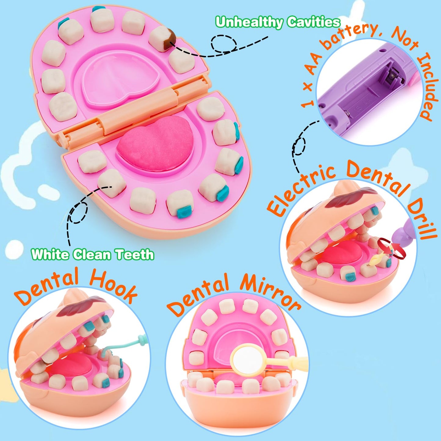 Crelloci Dentist Color Dough Set, Dental Tools Kit Drill and Fill, Doctor DIY Playset Toys for Kids Toddlers 3 Years and Up, Art