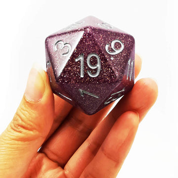 Bescon Glitter Jumbo D20 38Mm, Big Size 20 Sides Dice Glitter Purple, Big 20 Faces Cube 1.5 Inch