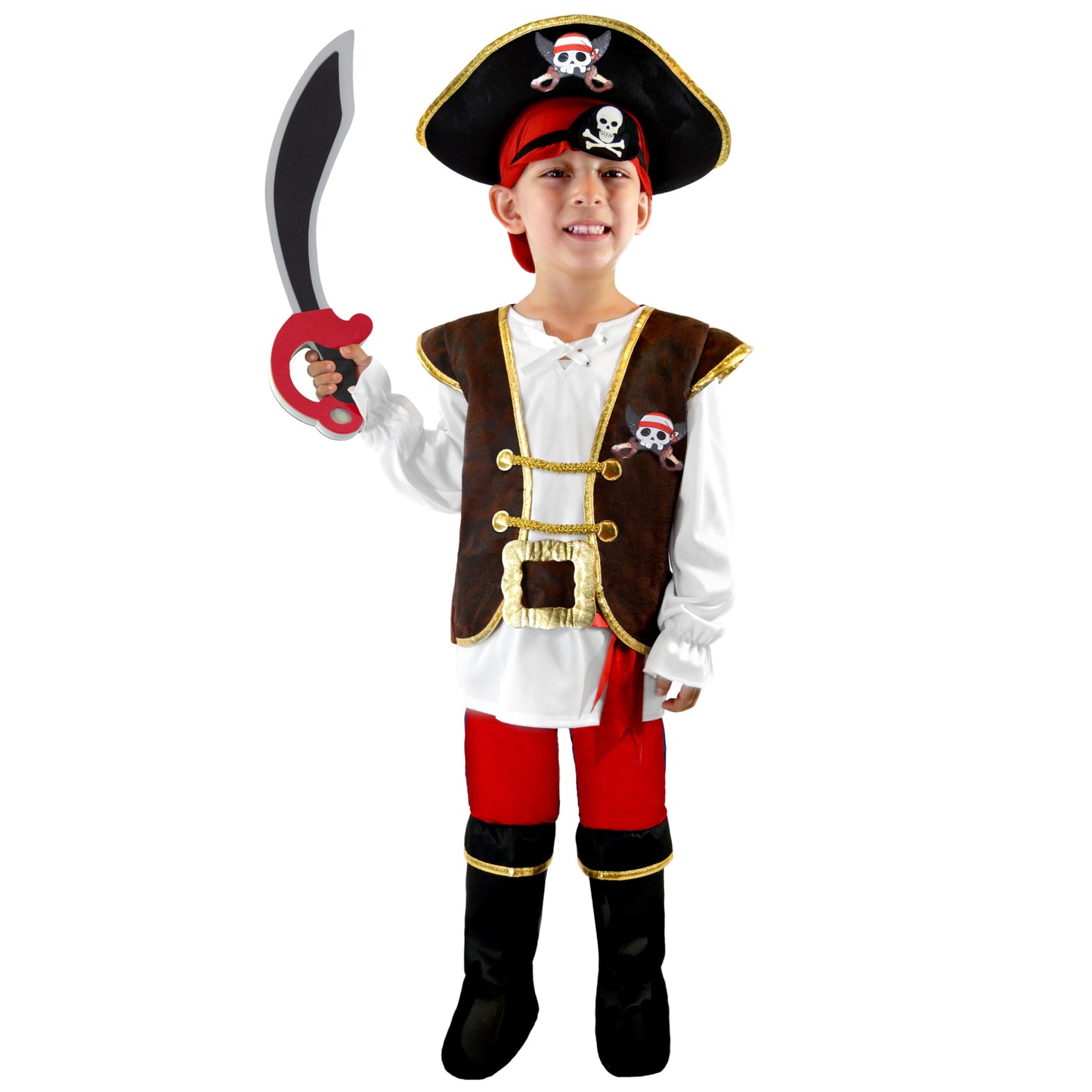 Spooktacular Creations Halloween Pirate Costume Kids  Red Boys Pirate Costume Deluxe Set with Accessories for Toddler Halloween DressUp  Themed Party (Medium  8-10 yrs)