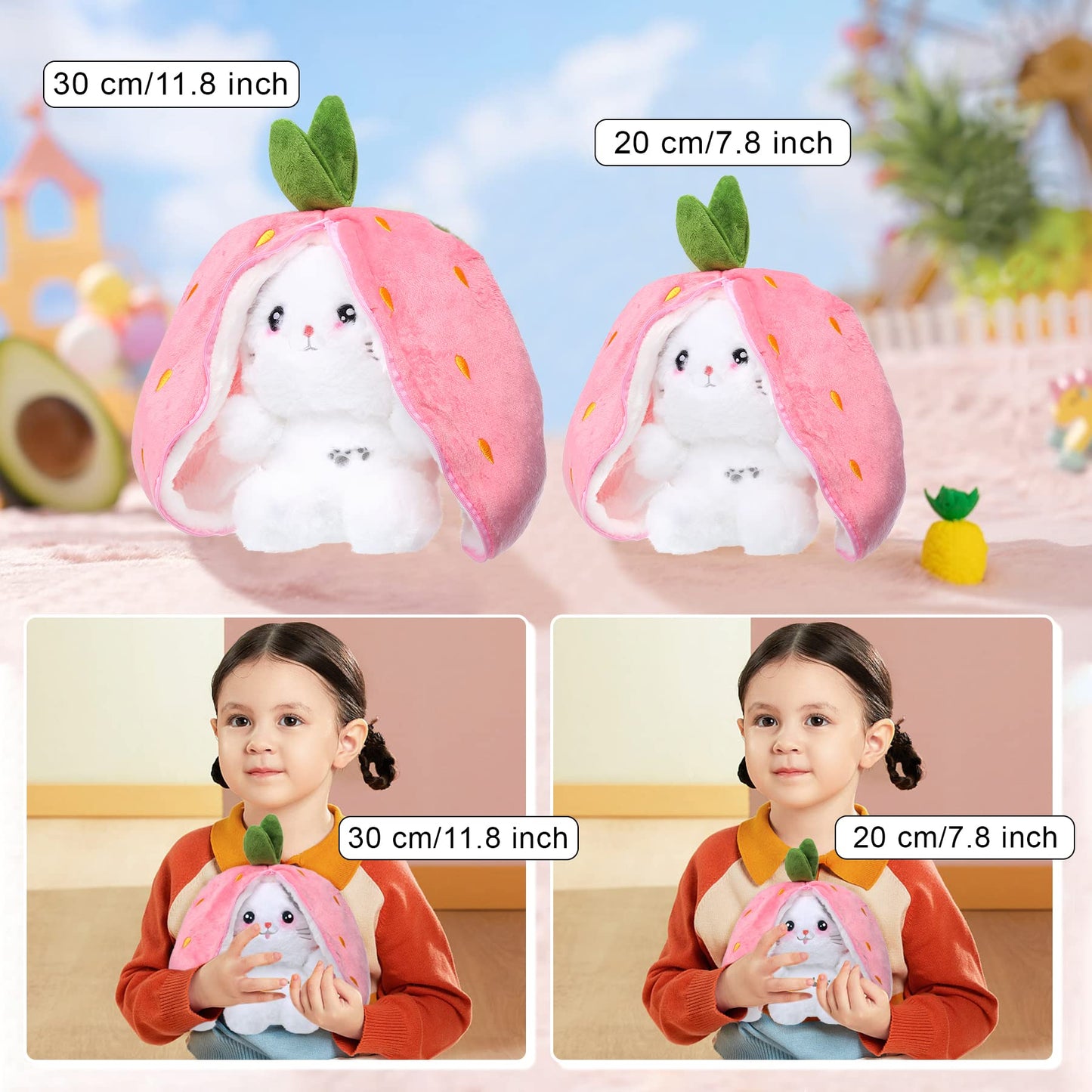 Miaodam Cat Plush Stuffed Animals, Kawaii Squishy Cute Reversible Strawberry Turn Into Cat Zip Plush, Funny Plushies Toy In A St