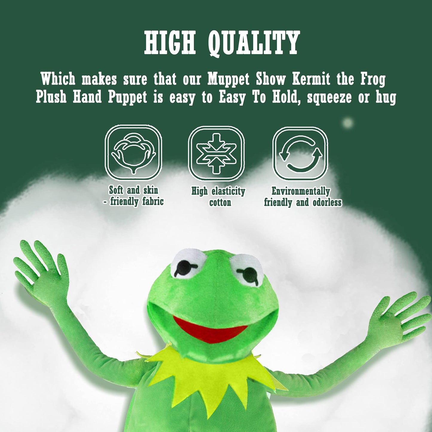 Kermit Frog Puppet, The Muppet Show, Soft Hand Frog Stuffed Plush Toy with 50 Pcs Kermit Frog Stickers, 28 Inches