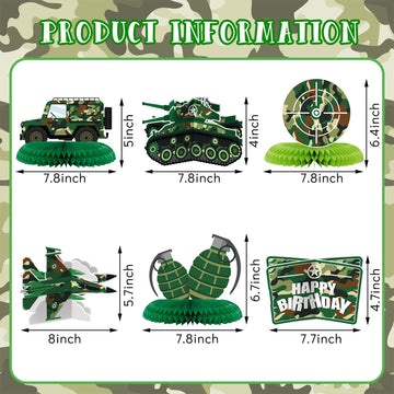 9 Pieces Army Party Decorations Camouflage Birthday Party Decorations Military Honeycomb Centerpieces for Tables Decorations for