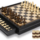 Peradix Magnetic Chess Checkers Board Sets With 2 Built-In Storage Drawers,12.8'' Classic 2 In 1 Wooden Games With 2 Extra Queen