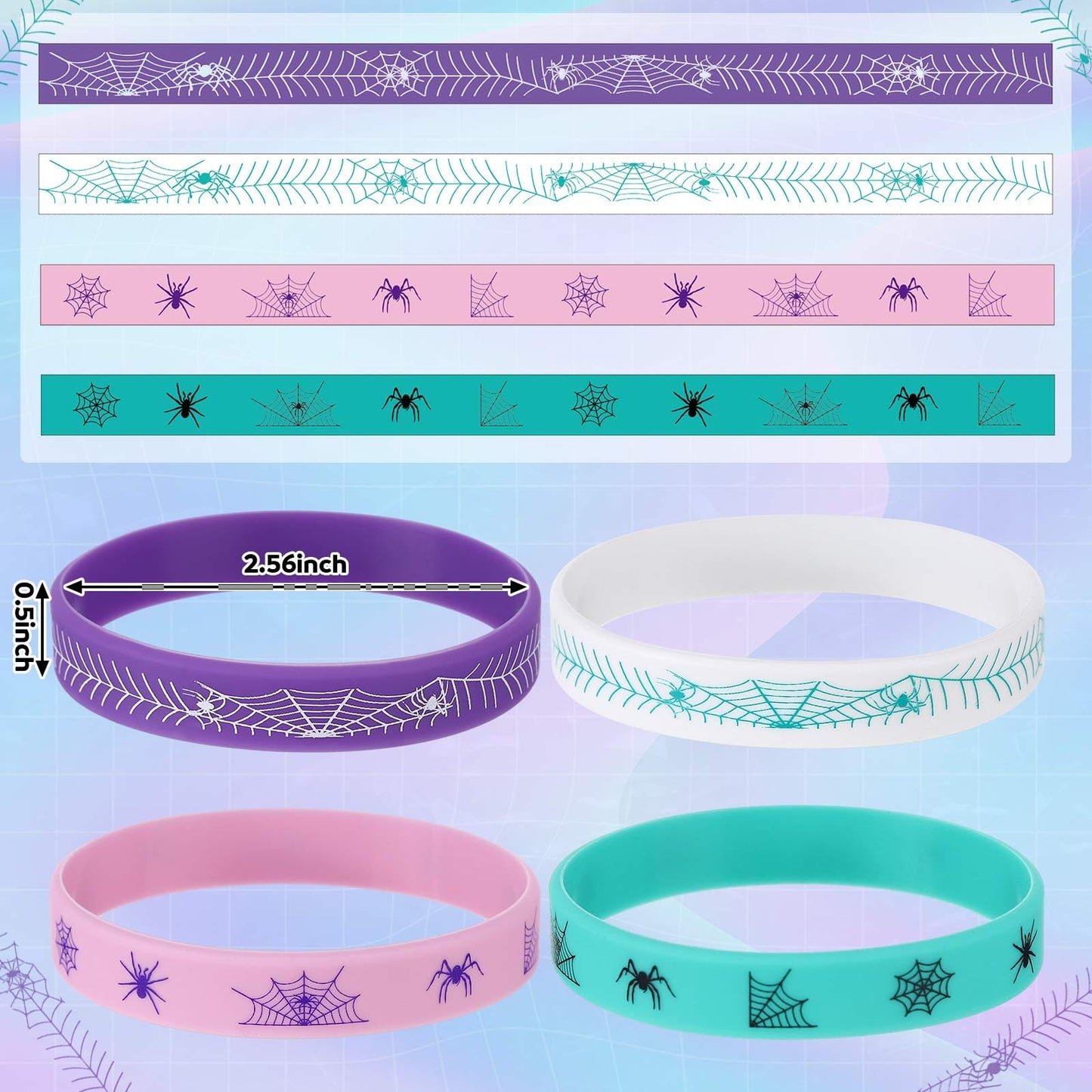 Landical 24 Pcs Spider Birthday Decorations Party Favors Silicone Bracelets Spider Web Pattern Printed For Theme Birthday Decora