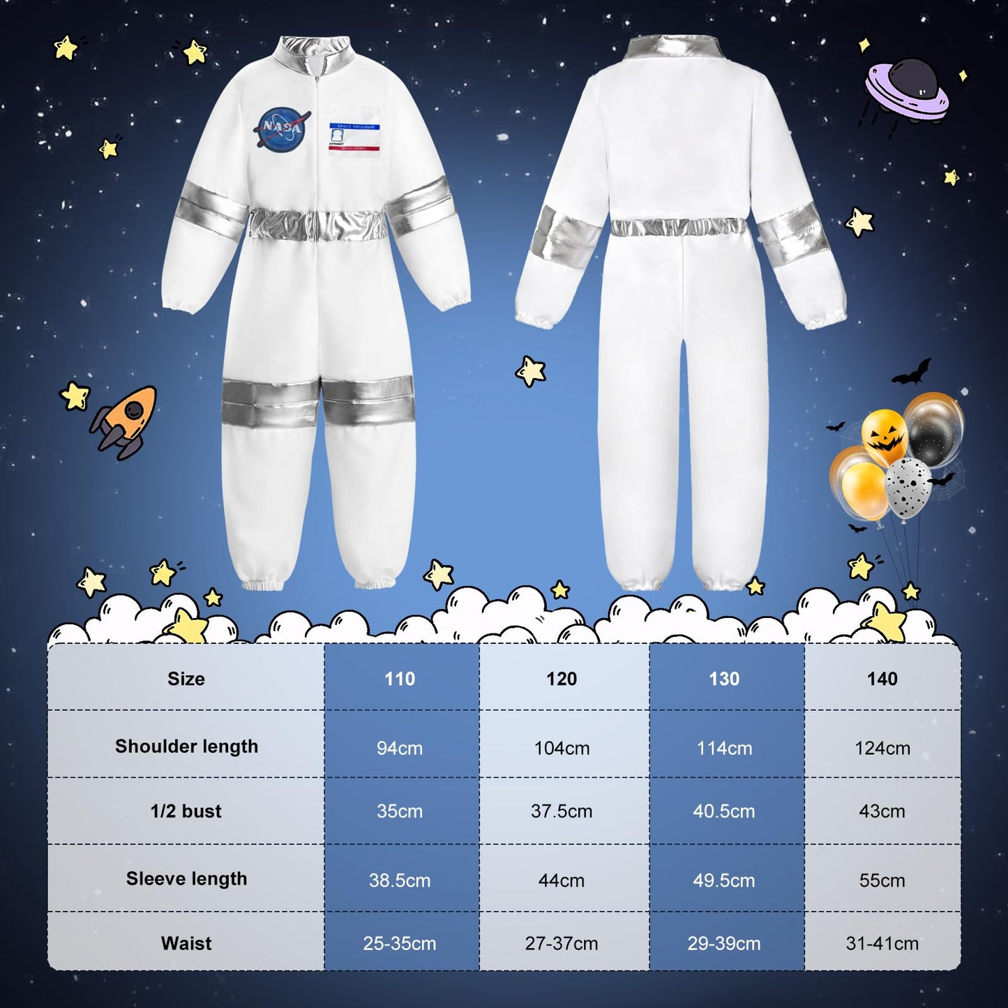 Yqbfb Nasa Astronaut Costumes For Kids: America Spacesuit For Boys Girls Space Jumpsuit Set Halloween Dress Up Cosply (Astronaut
