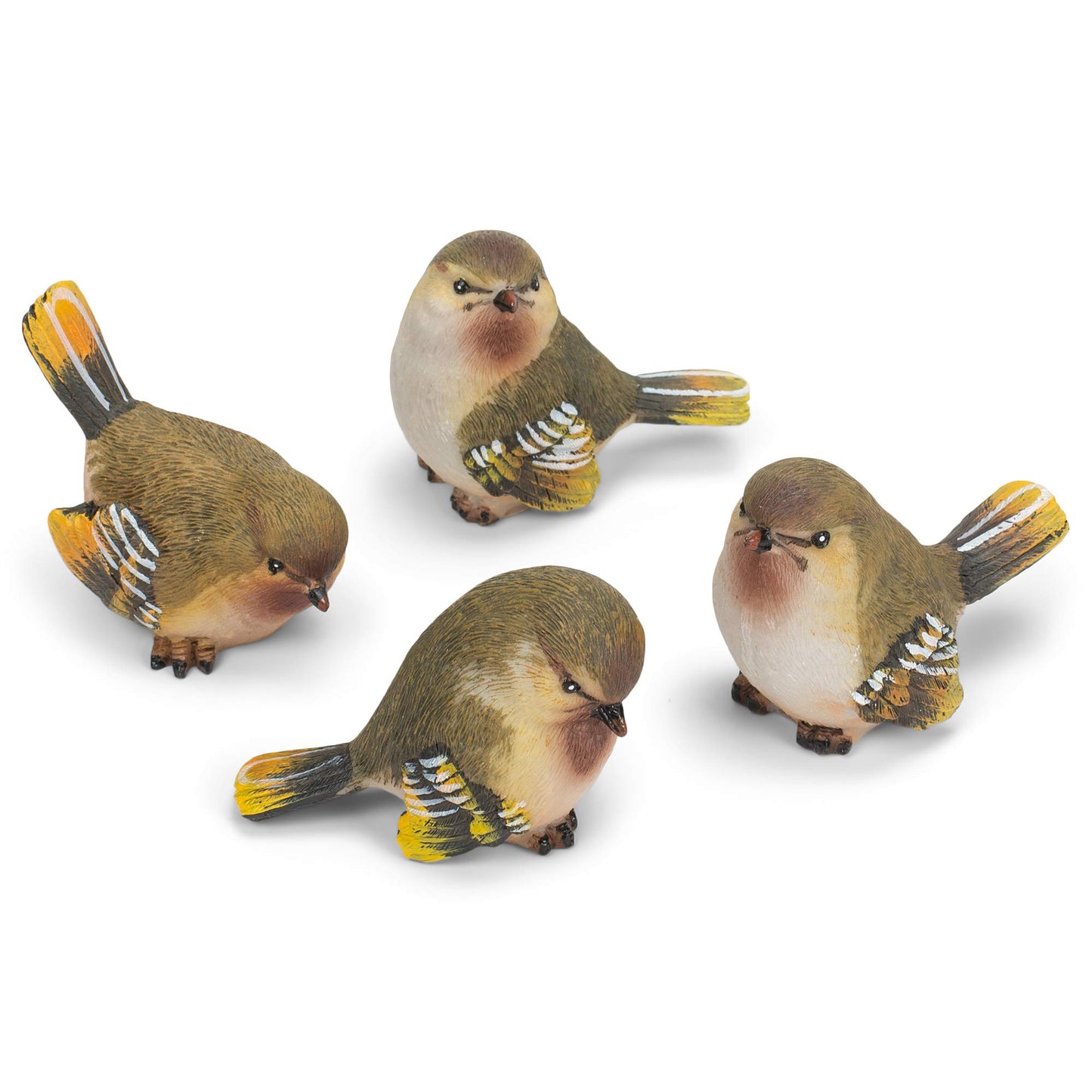 RAZ Imports Striped Wing Bird Figurine Set of 4, Resin, 2.5 x 2.25 inch, Sage Green