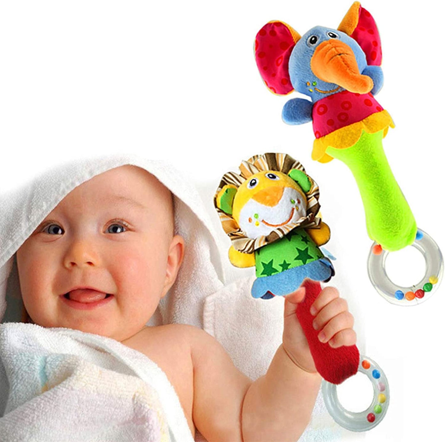 Chafin Baby Soft Rattles Shaker, Infant Developmental Hand Grip Baby Toys, Cute Stuffed Animal With Sound For 3 6 9 12 Months An