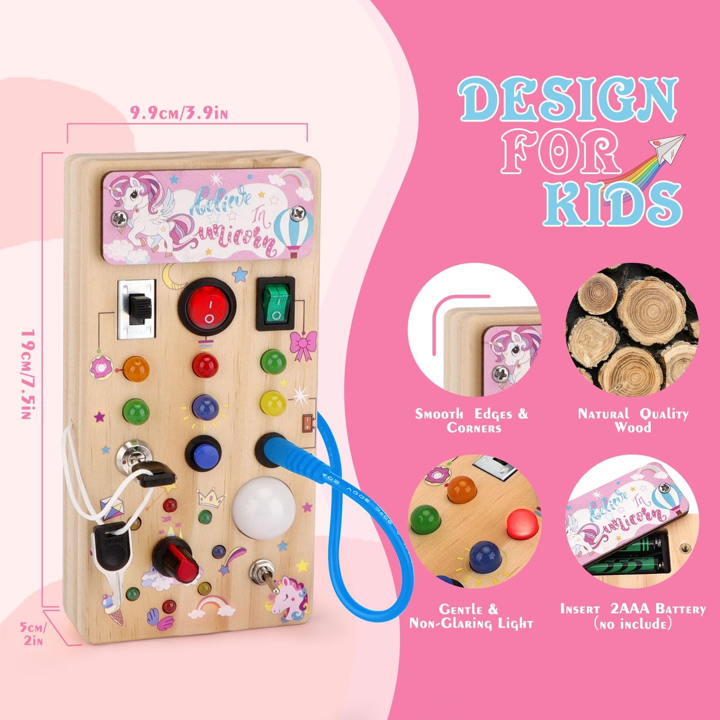 Unicorn Wooden Busy Board Sensory Toys With 8 Led Light Switches,Christmas Travel Toys Montessori Toys For 1 Year Old Babies Too