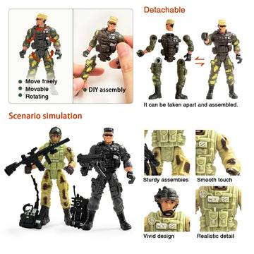Baimiby Army Men Toy Soldiers  6 Pcs Army Men Action Figure for Boy 4-7  US Army Men and SWAT Team Toy with Military  Accessories for Toddler Boy