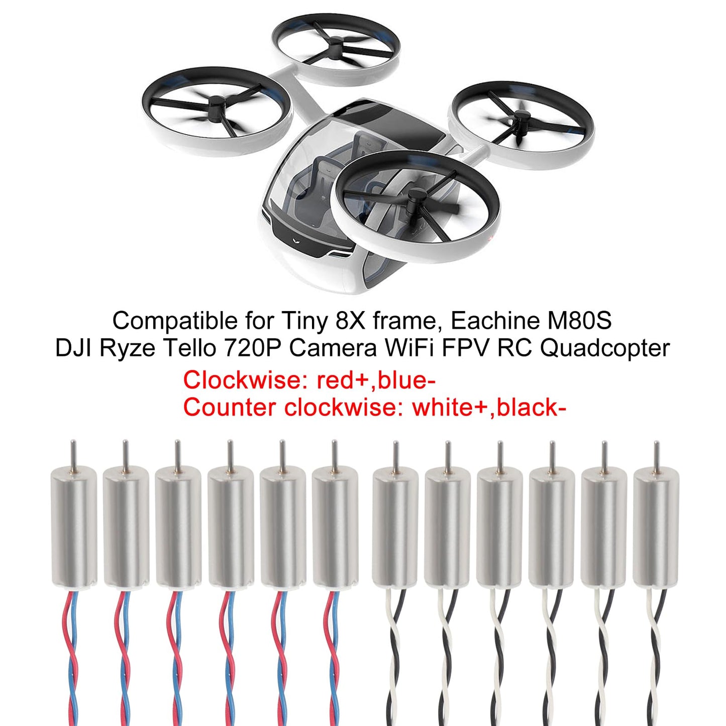 XIITIA 12pcs 615/6x15mm Motor 19000KV Insane Tiny Whoop Drone Frame Brushed Motors 4CW 4CCW Coreless Motor with JST-1.25 Connect