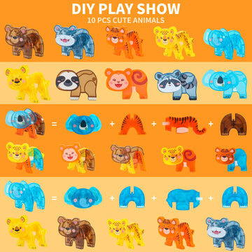 Vanlinny Magnetic Tiles,Magnet Building Blocks Toys For Kids Ages 3-5 4-8,3D Creative 10 Pcs Animals Educational Stack Tile Construction For Boys Girls,Birthday Xmas Gifts For Toddlers.