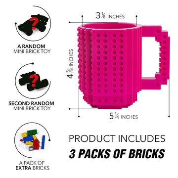 TOYAMBA Build-on Brick Mug BPA-Free Funny Coffee Mug with 3 Building Bricks, Funny Cup for Kids - Creative Building Block DIY Id
