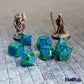 FanRoll by Metallic Dice Games 16mm Metal Polyhedral DND Dice Set: Green w/Blue Enamel, Role Playing Game Dice for Dungeons and