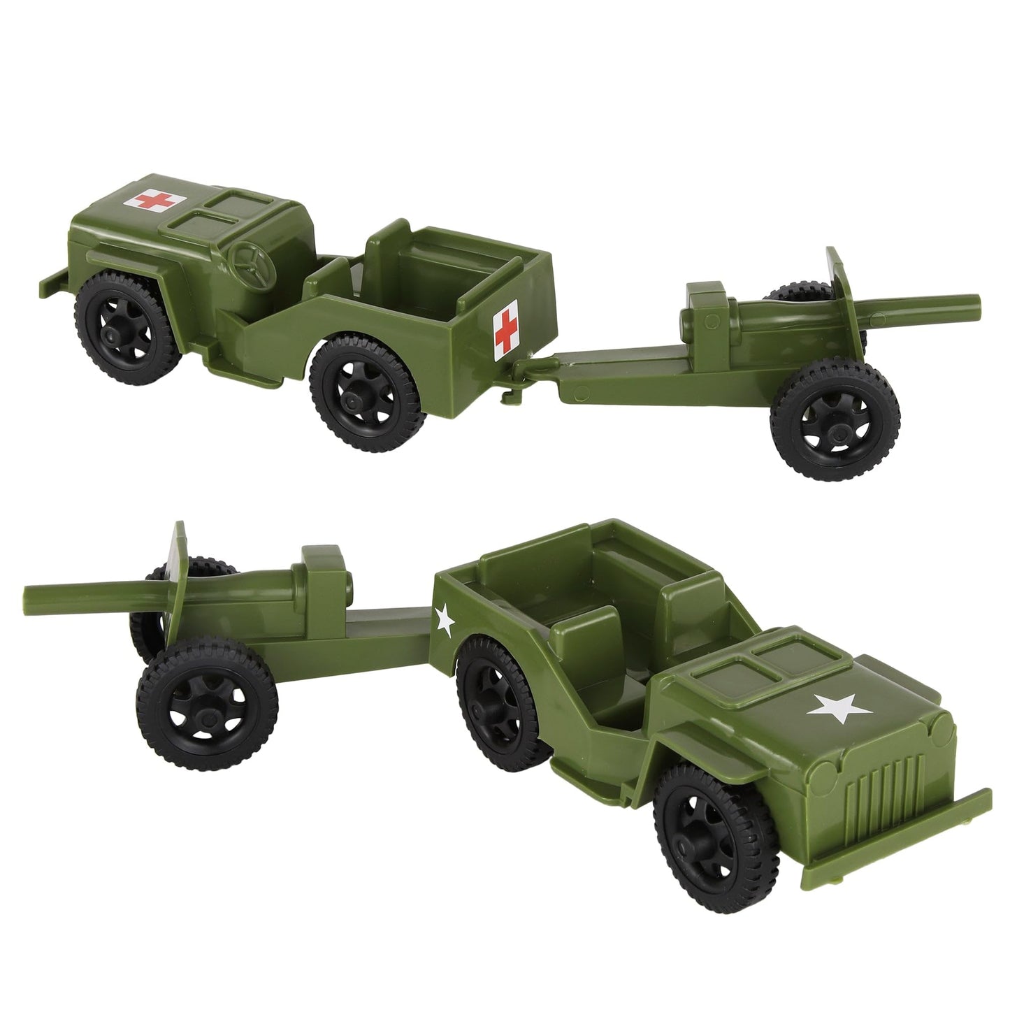 Tim Mee Combat Patrol Willys & Artillery Playset - OD Green, 4pc, USA Made, Plastic, Model TM-28351