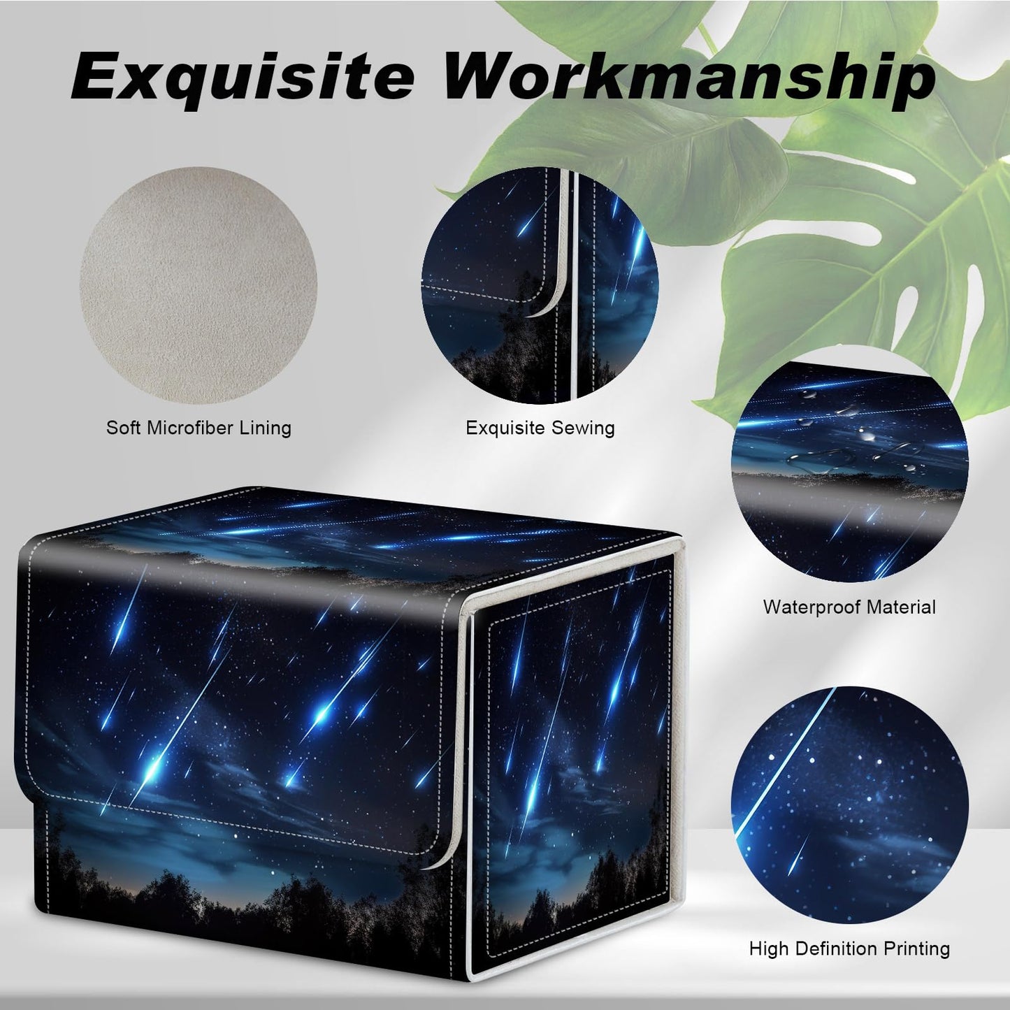 Card Game Storage Box TCG Deck Box MTG Card Box Organizer Trading Card Case Commander Deck Box TCG Card Storage Box Magnetic Closure Creative Pattern Up to 200 Cards  Blue Sky Meteor Streaks