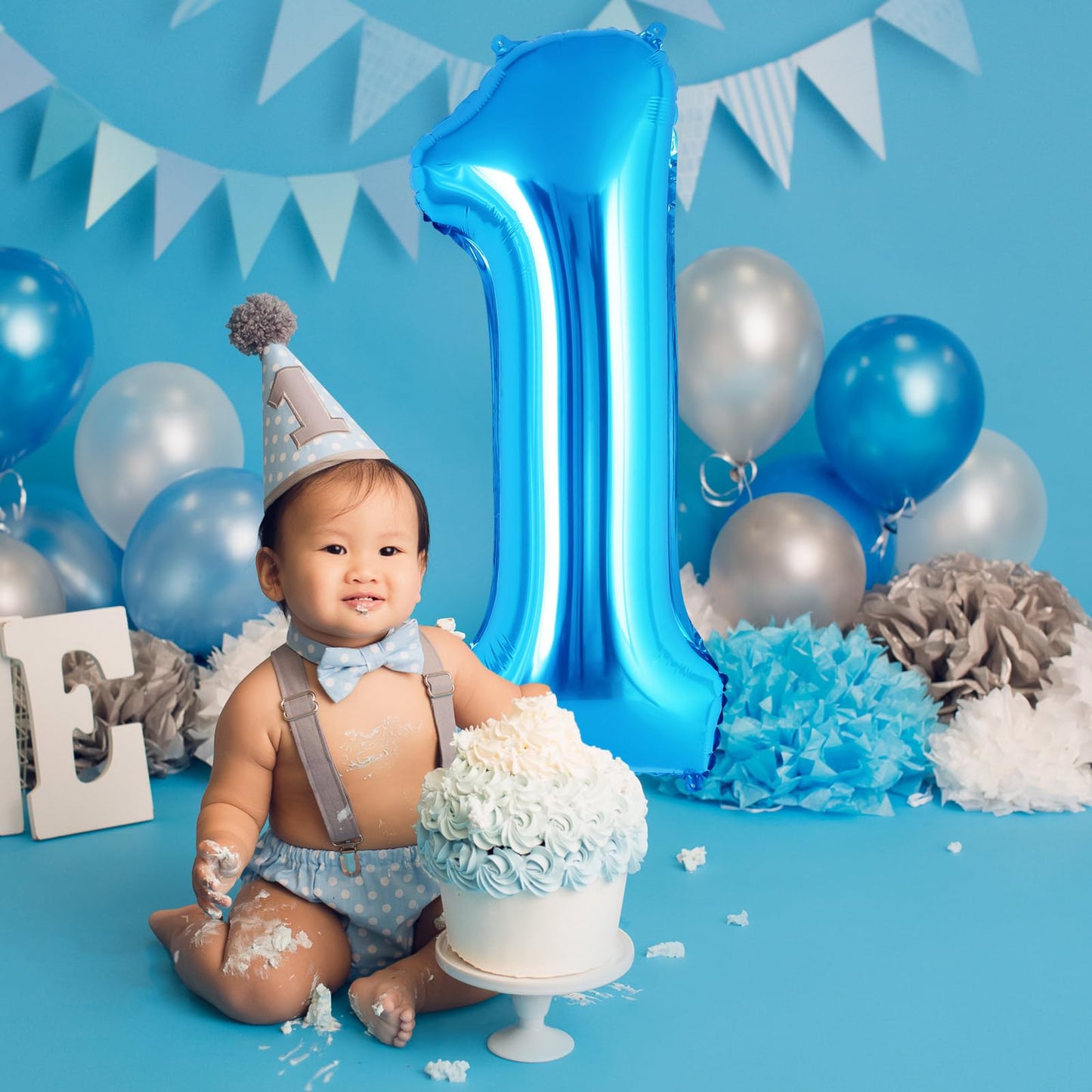 Blue Number 1 Balloon 40 Inch, Big Large Foil Helium Number Balloons, Jumbo Giant Mylar Number 1 Balloons For 1 First Birthday P