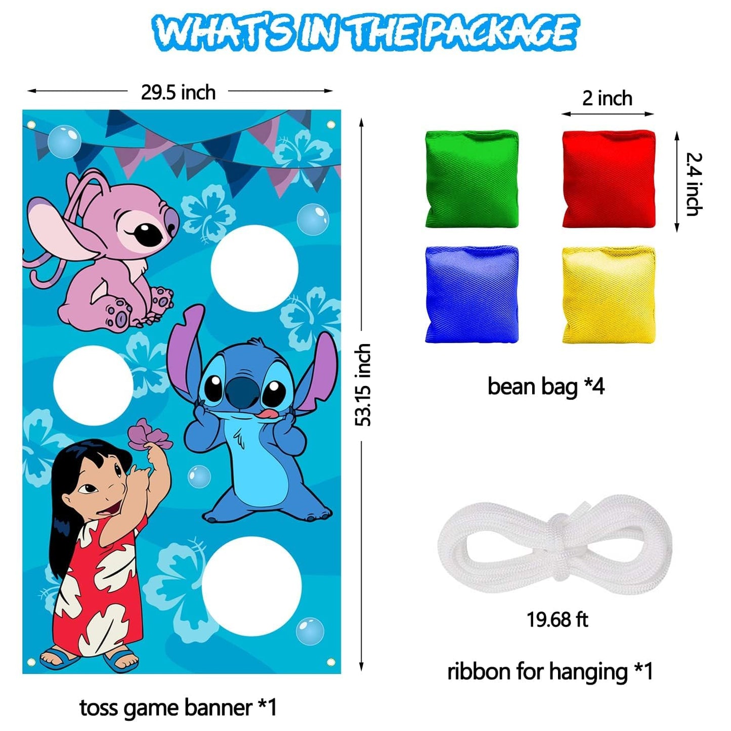 Stitch Party Supplies  Stitch Toss Games with 4 Bean Bags Set  Party Games Hanging Banner Outdoor tossing Game for Boys Girls  Stitch Party Activities Decorations Gifts