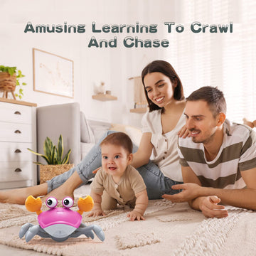 Yeaye Crawling Crab Baby Toy - Tummy Time Music Gift for Infants 0-36 Months, Pink, Small, Perfect for Boys & Girls