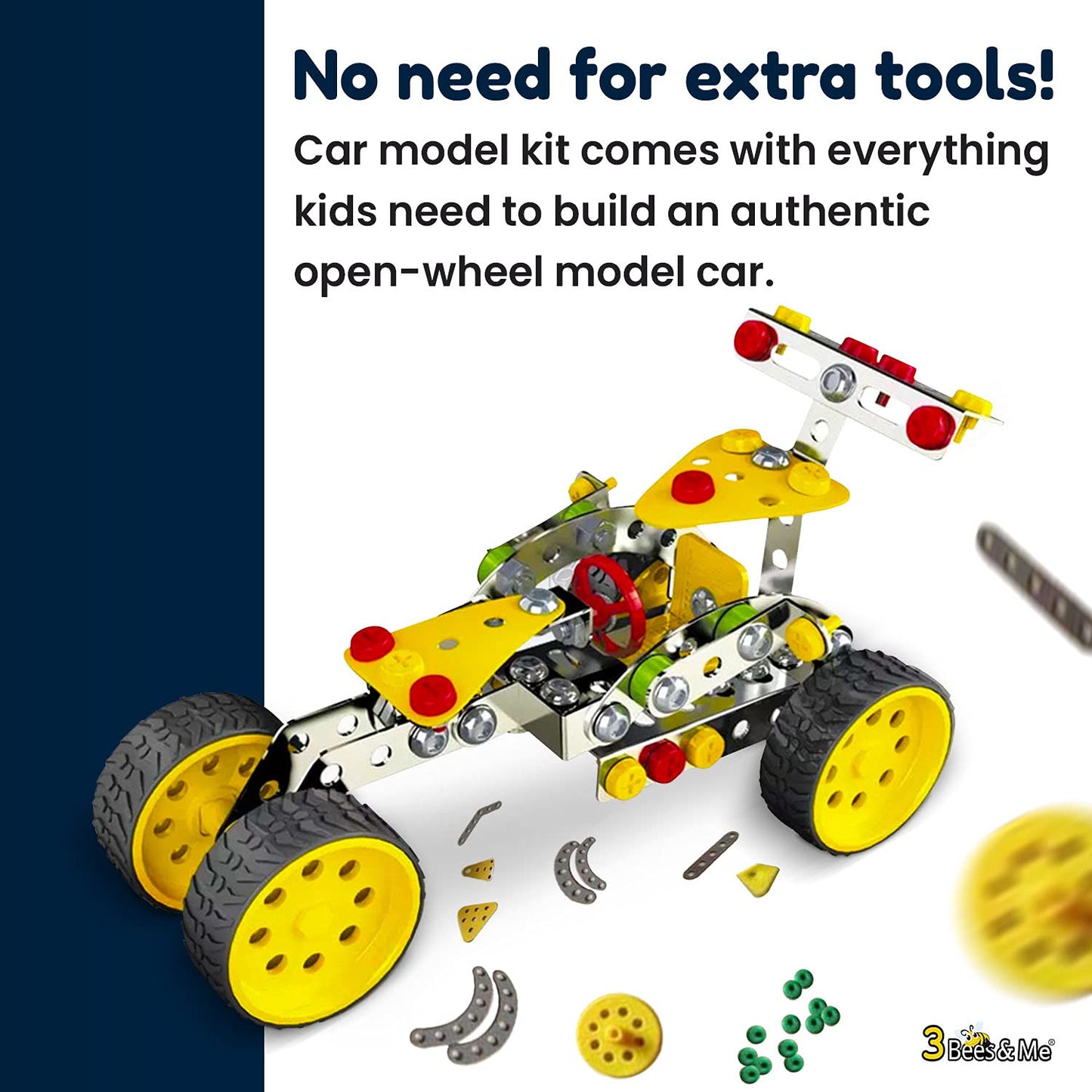 3 Bees & Me Stem Car Building Erector Toy Kit | Educational Metal Project For Boys And Girls Aged 8-11 Years Old (Ages 6-7 With