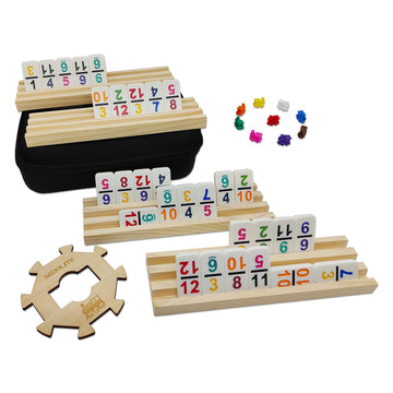 Mexican Train Dominoes Set With Numbers And 4 Wooden Racks, Double 12 Domino Travel Set With Wooden Hub, 91 Colored Domino Tiles