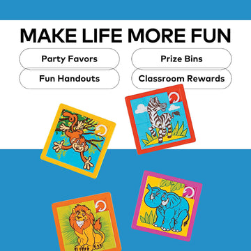 Fun Express Zoo Animal Slide Puzzle Games - 12 Count Set - Plastic Handout Toys & Party Favors for Kids