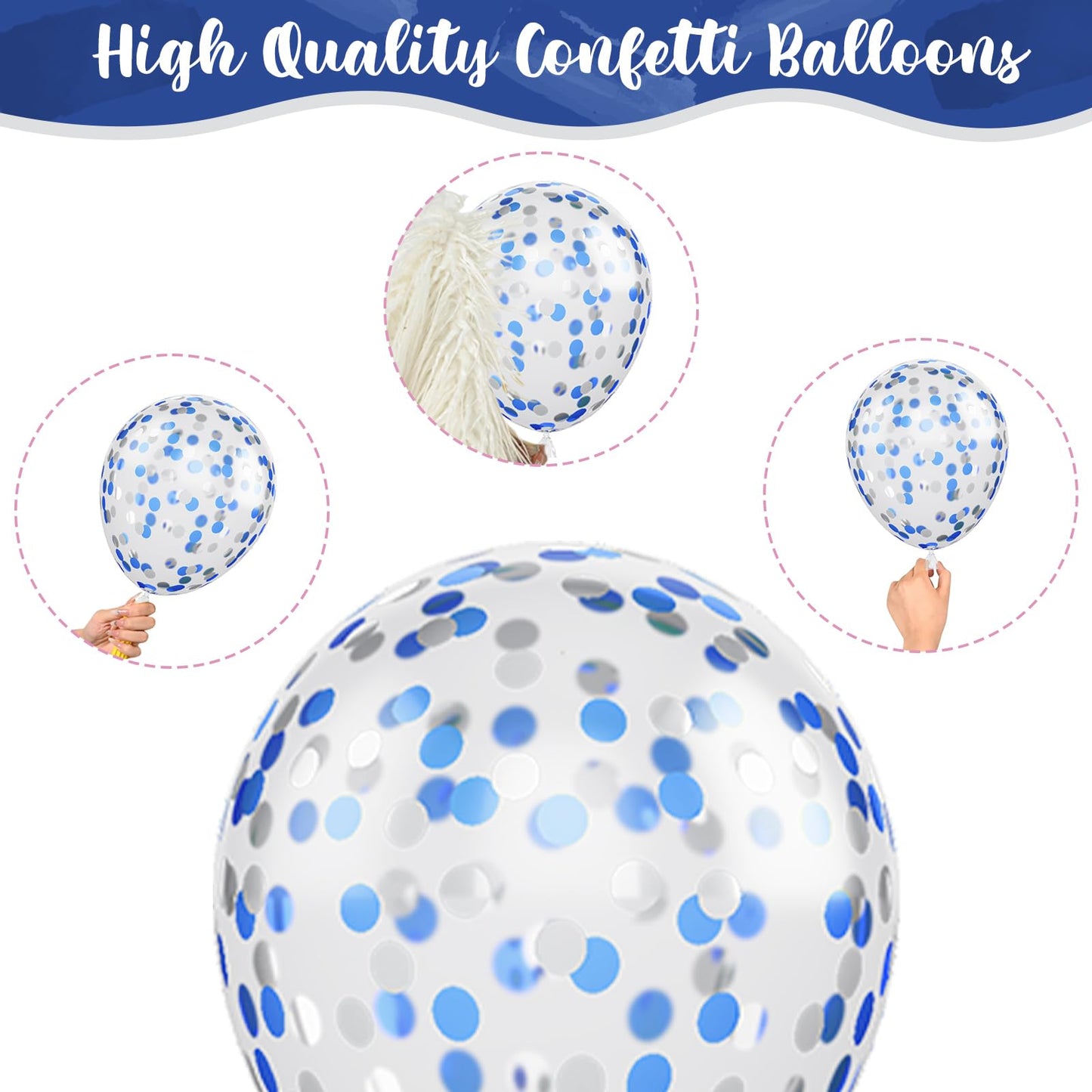 Navy Blue And Silver Balloons, Pearl Navy Blue Metallic Silver Latex Balloons Set Decor With 12 Inch Silver Blue Confetti Balloo