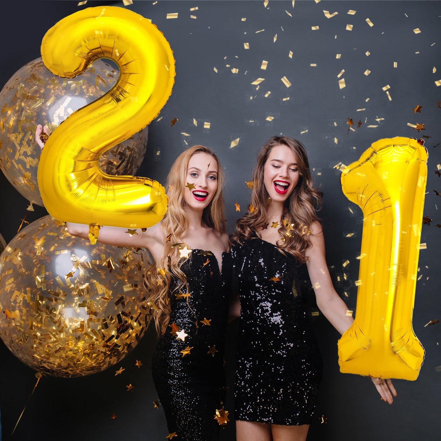 Pigetale 40 Inch 21 Number Balloons Gold Big Giant Jumbo Helium Number Digital 21 Foil Mylar Balloon For 12Th 21St Boys Girls Bi