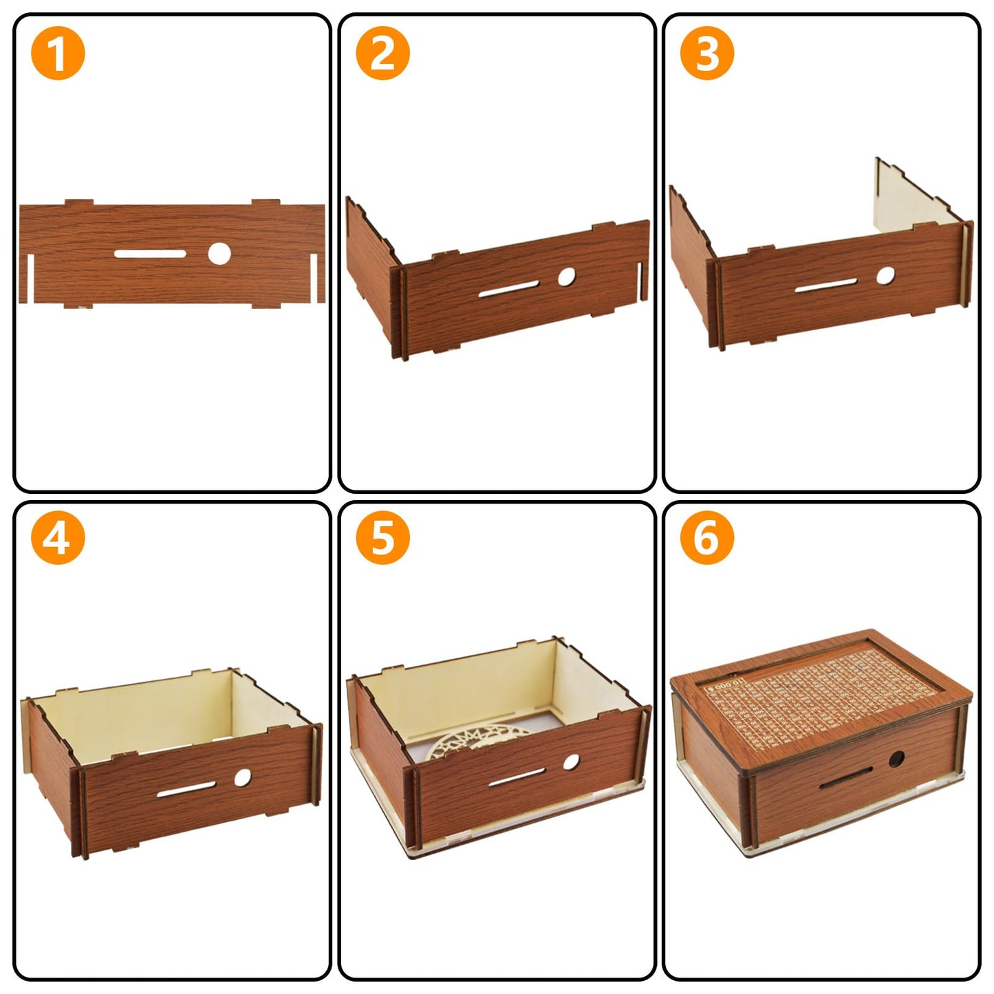 Kendyy Wooden Piggy Bank For Adults, Countdown Cash Vault With Money Target And Numbers, Cash Savings Challenge Box For Kids, Retro Cash Saver Money Box For Boys & Girls (Brown Moon, $10000)