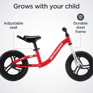Schwinn Koen & Elm Toddler Balance Bike, 12-Inch Wheels, Kids Ages 1.5-4 Years Old, Rider Height 28-38-Inches, Training Wheels Not Included, Red