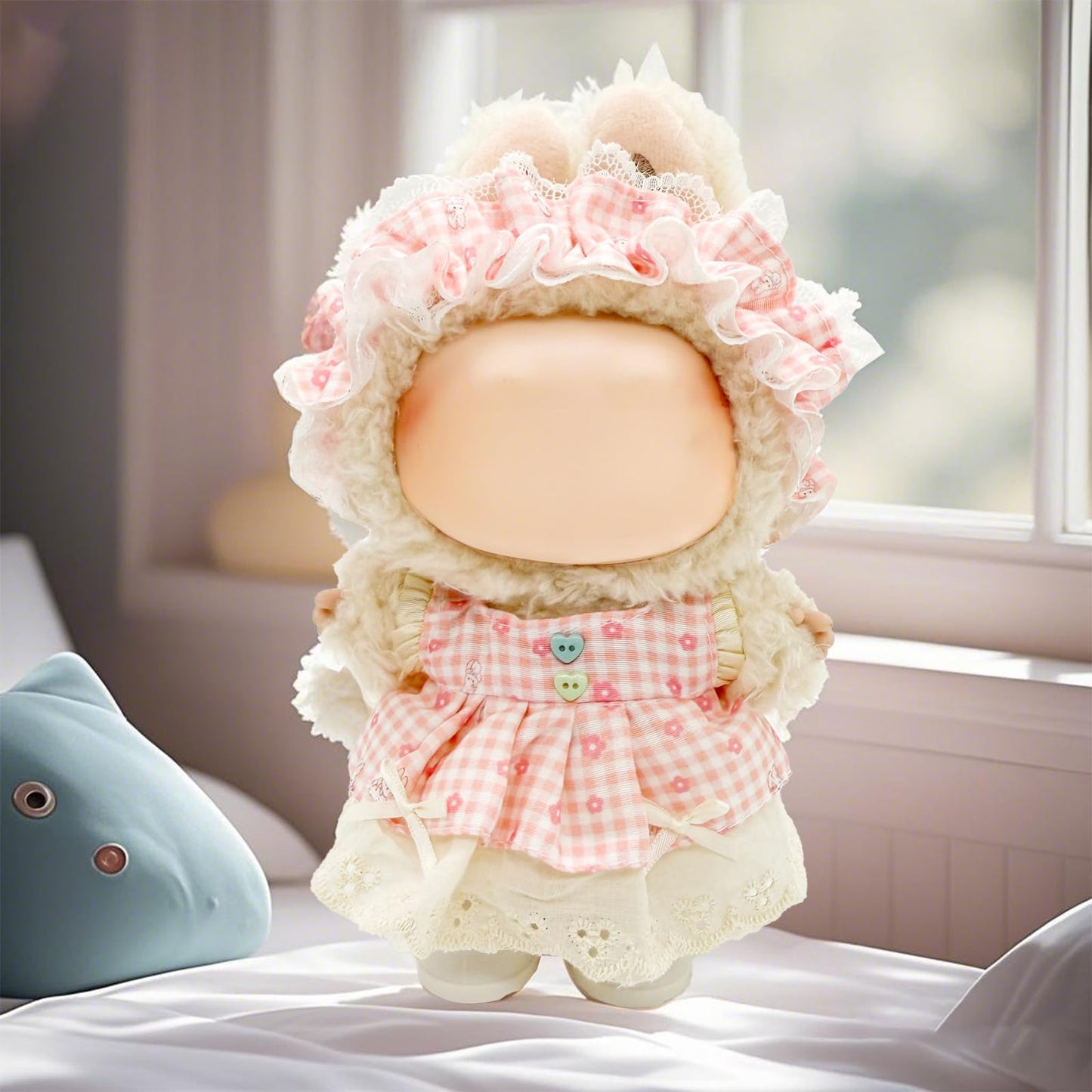 Eayaele Clothes for Labubu - 4PC Set with Shoes for 6.7 Inches Doll  enhanced Outfit with Accessories  Stylish Clothes for Labubu (NO Doll)(Pink Plaid)