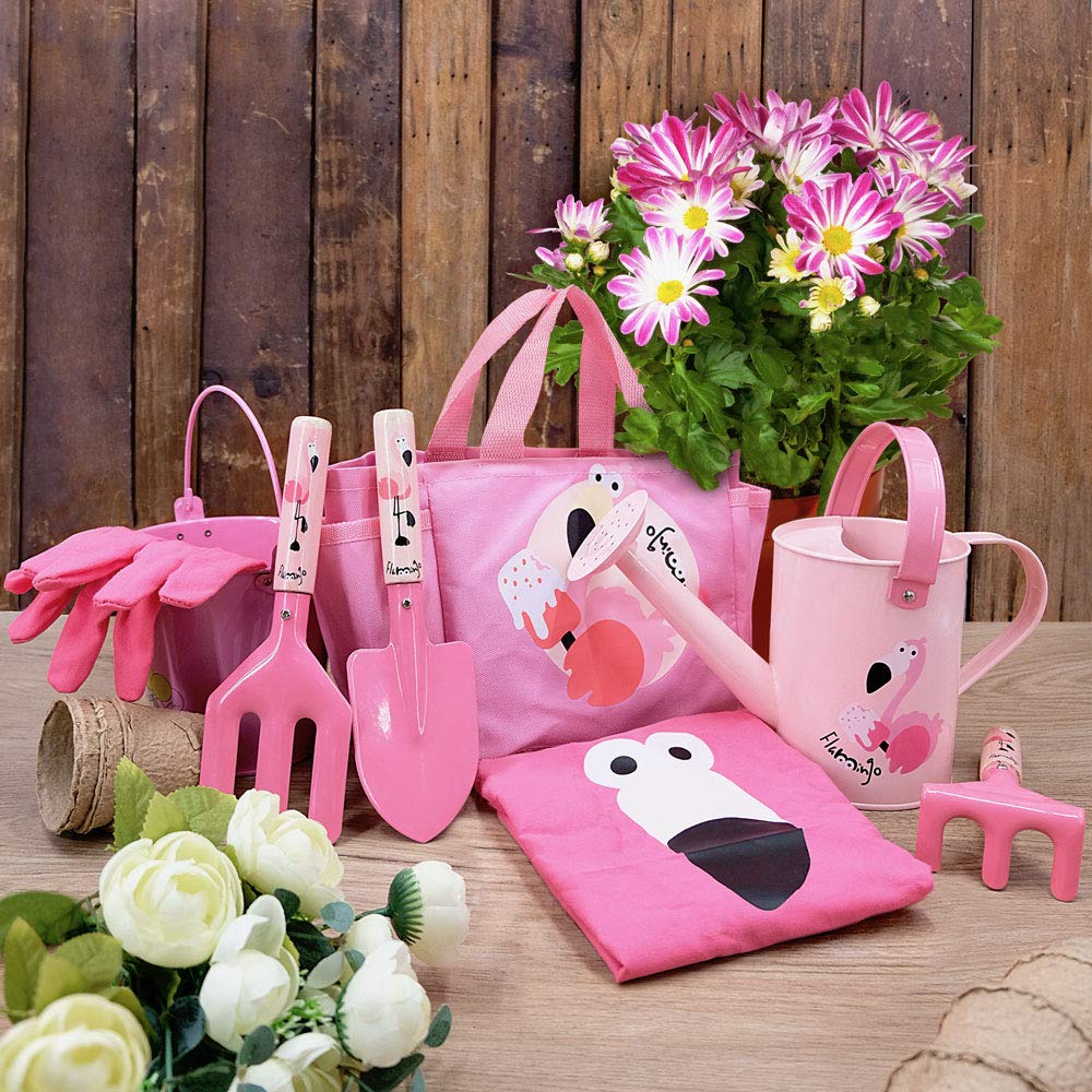 Altdorff Girls Gardening Set  Kids Garden Tools Kit Include 3 Pieces Hand Tools  Kids Apron  Tote Bag  Garden Glove and Watering Can  Garden Toys Gifts for Children