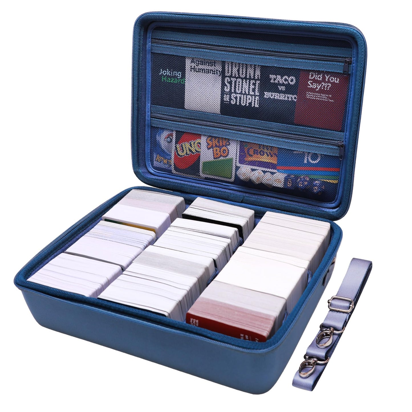 Ltgem Game Card Travel Case,Compatibility Taco Cat Goat Cheese Pizza/Skyjo/Uno/Playing Card Against Humanity And Other Game Cards,This Card Box Can Hold 3000+Game Cards (Navy Blue)