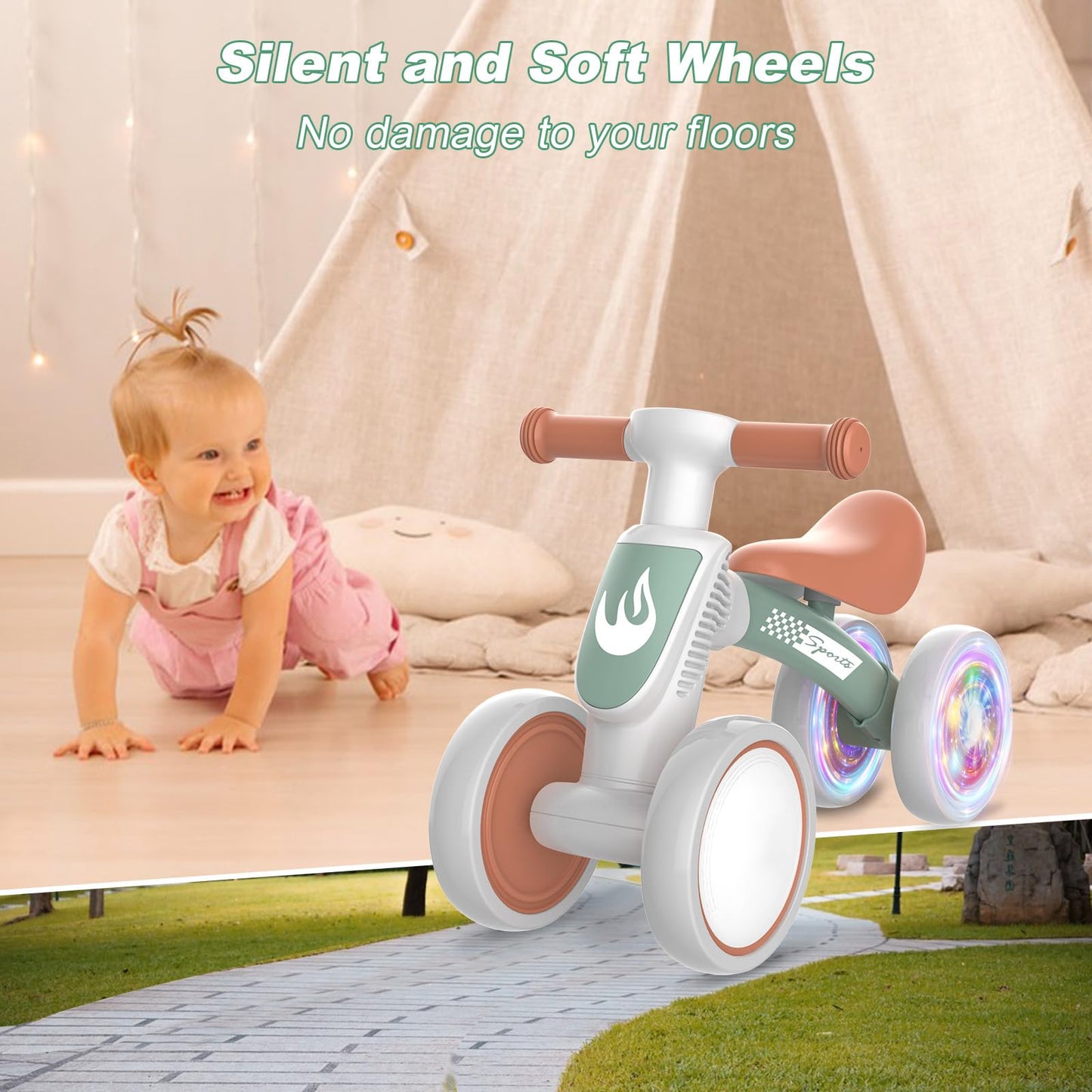 Colorful Lighting Baby Balance Bike Toys For 1 Year Old Boy Girl Gifts, 10-36 Month Toddler Balance Bike, No Pedal 4 Silence Whe