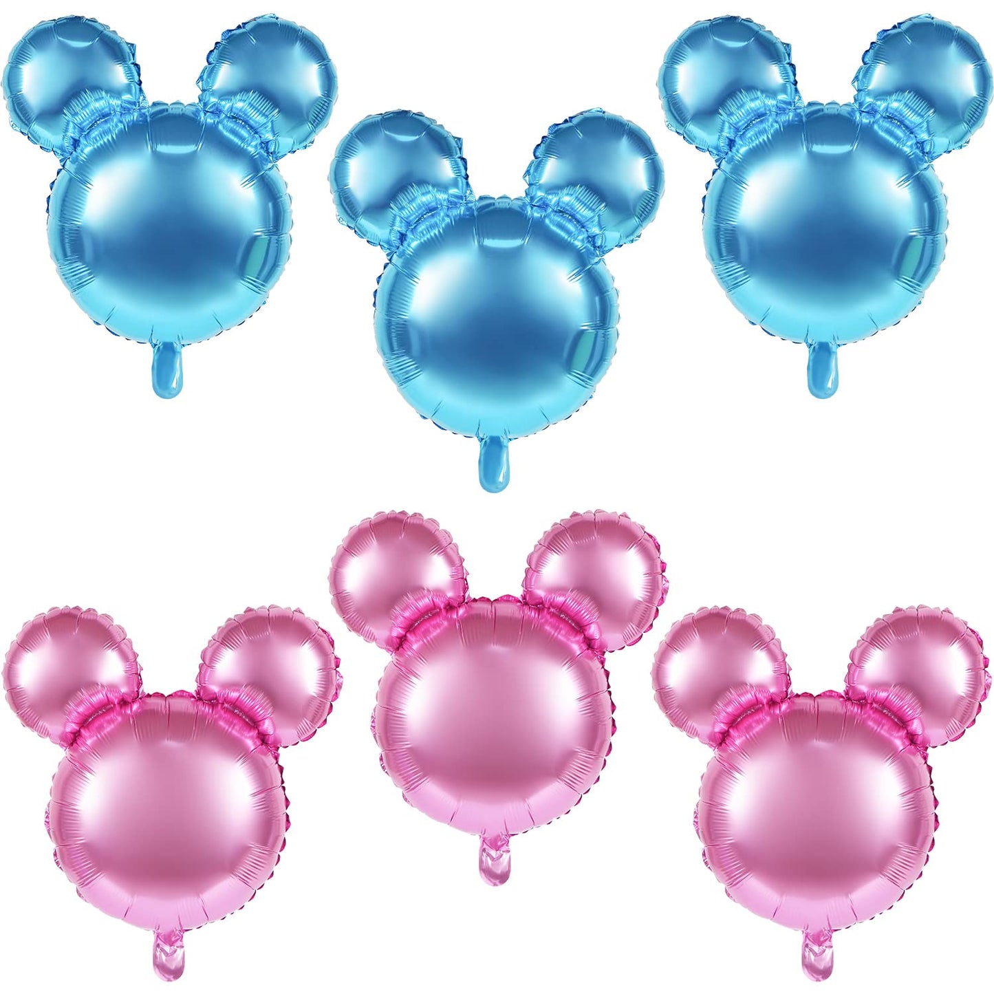 6 Pcs Mouse Head Balloons, 24'' Mouse Mylar Balloon Jumbo Mouse Head Aluminum Foil Balloons For Birthday Party Decorations Baby Shower Supplies Party Favors (Pinkblue)