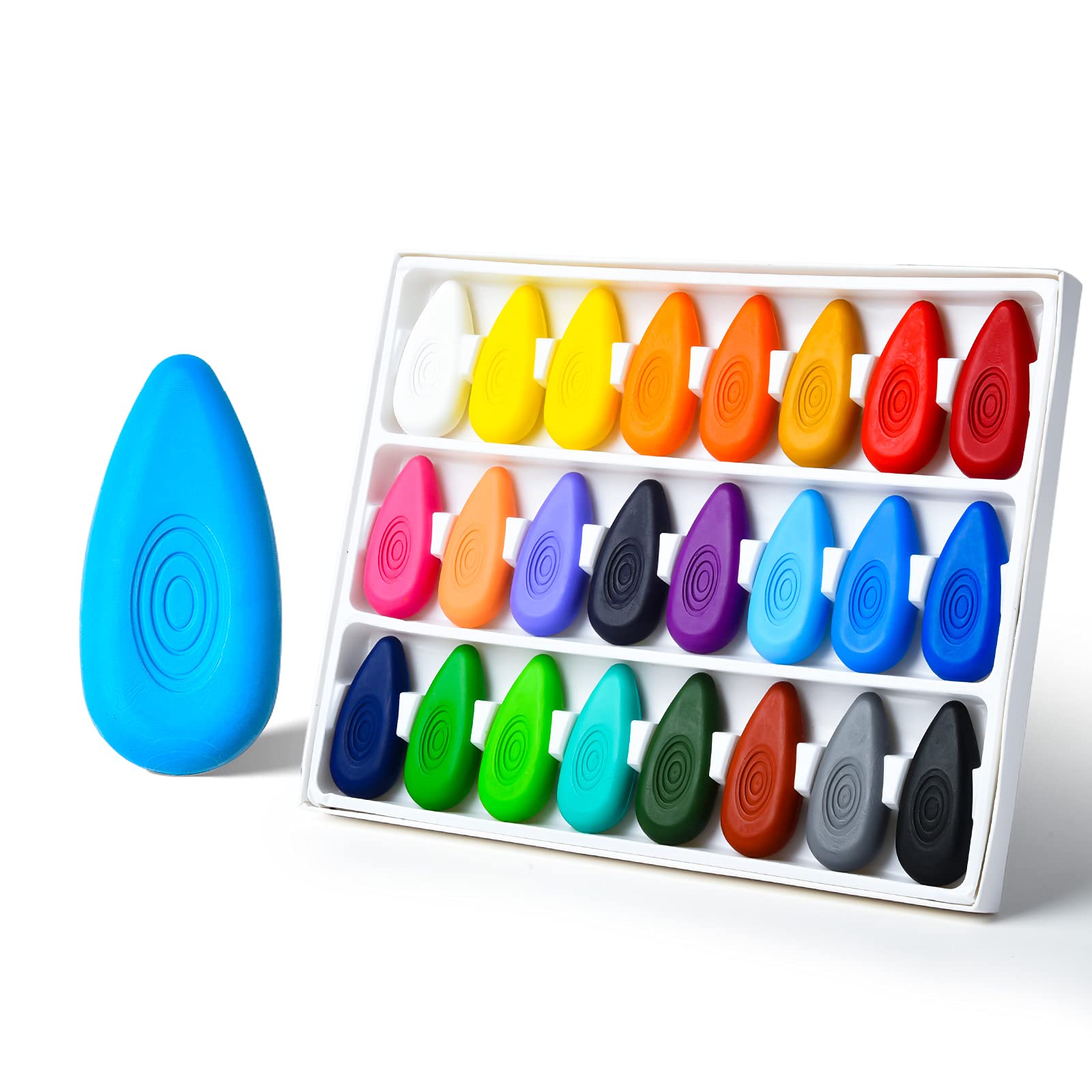Four Candies 24 Colors Toddler Crayons, Non-Toxic Washable Crayons for Kids, Easy to Hold Water-Drop Shape Crayons for Toddlers,