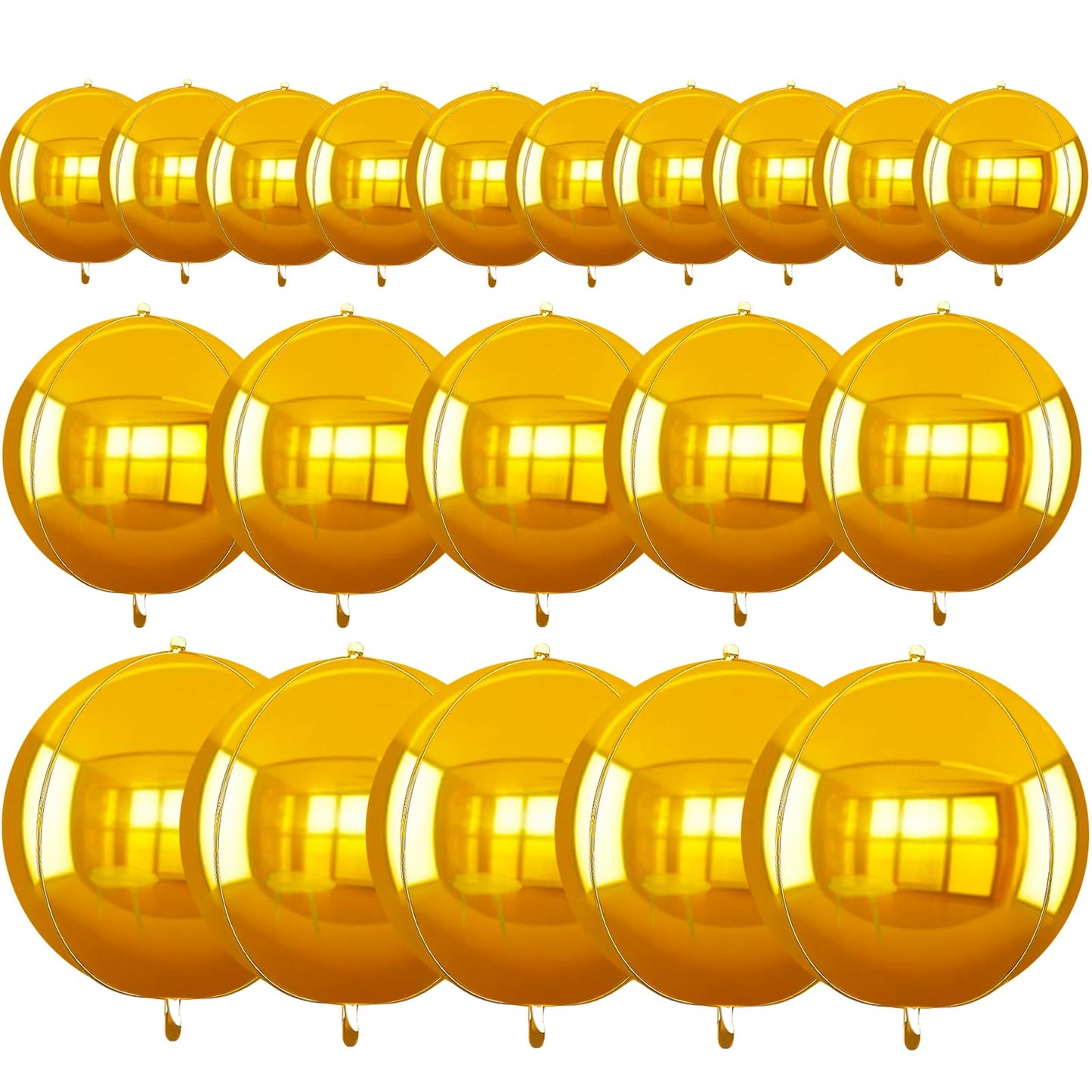TONIFUL 16Pcs Large Gold 4D Giant Round Foil Balloon 4D Mirror Metallic Mylar Sephere Balloons for Christmas New Year Birthday P
