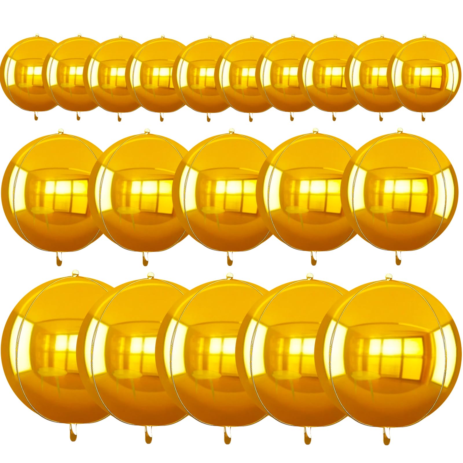 TONIFUL 16Pcs Large Gold 4D Giant Round Foil Balloon 4D Mirror Metallic Mylar Sephere Balloons for Christmas New Year Birthday P