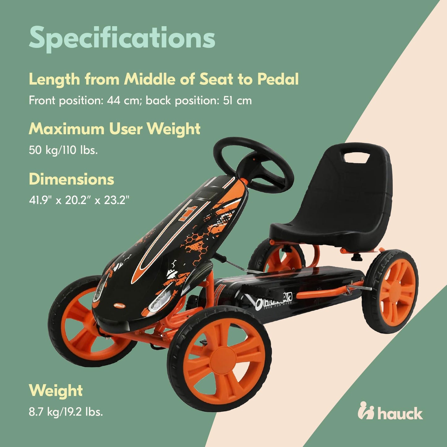 hauck Speedster Pedal Car with 3 Way Adjustable Bucket Seat, Hand Brake, and Robust Steel Tube Frame for Indoor and Outdoor Use,
