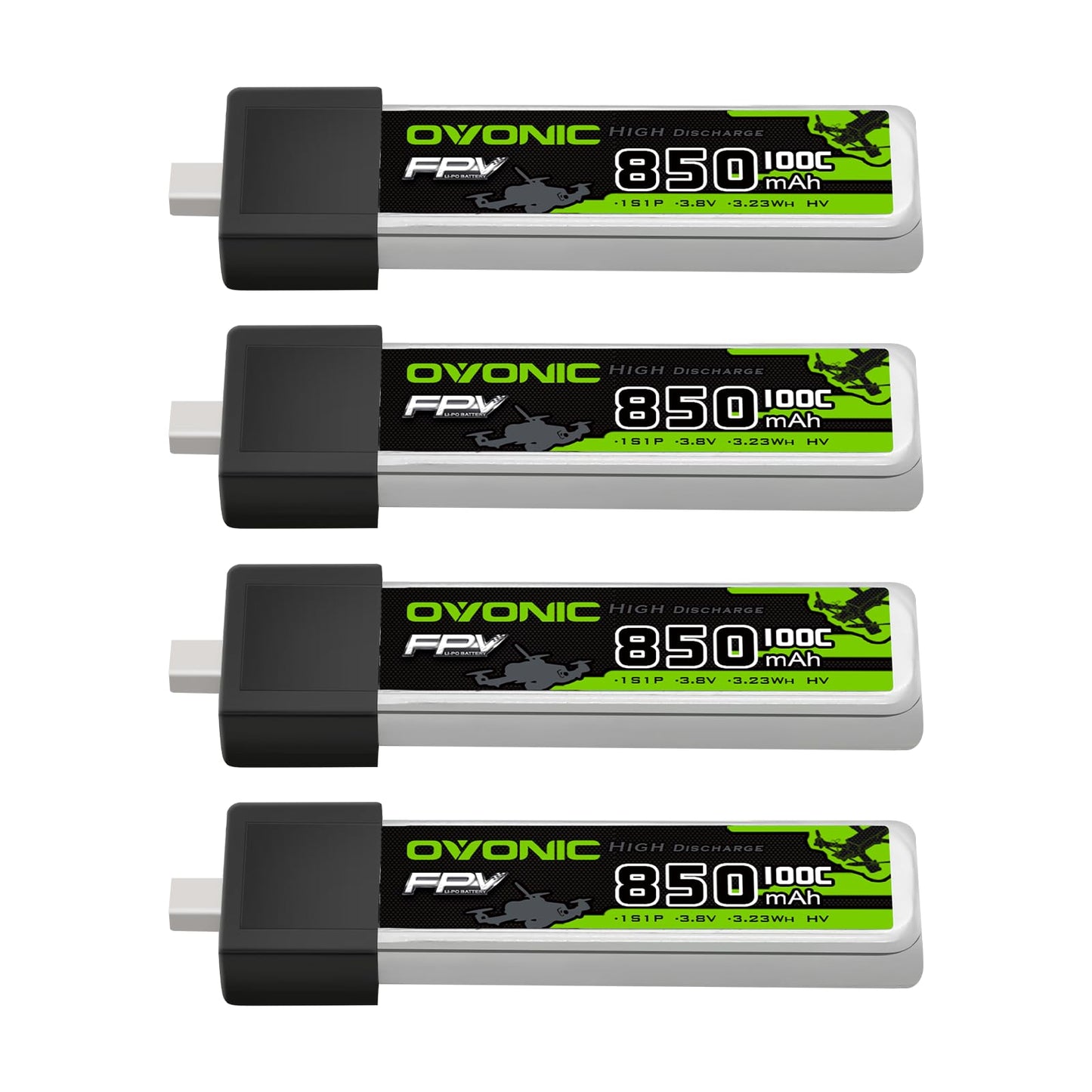 Ovonic 3.8V High Voltage100C 850Mah 1S1P Lipo Battery With Bt2.0 Hv Lipo [4 Batteries In 1 Package]