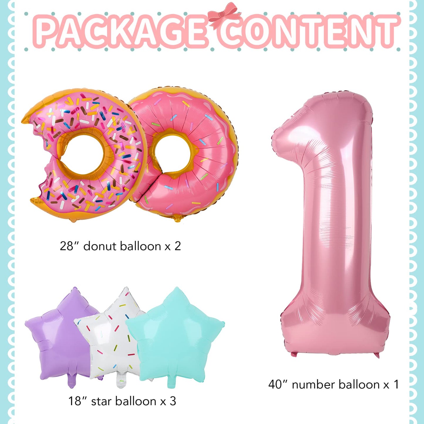 Dripykiaa 6 Pcs Donut Balloon Bouquet 40    Pink One Year Old Balloon Set For First Birthday Donuts Foil Helium Balloons Sweet O