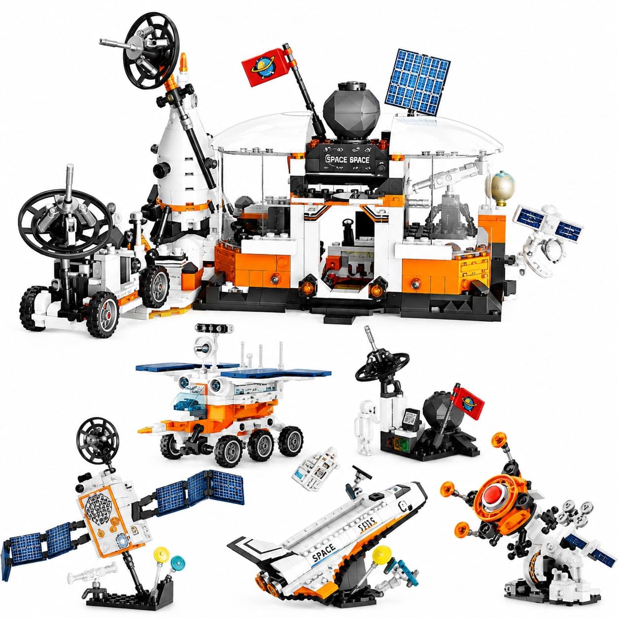 Sky Line Ocean 4In1 Space Station Building Block Set, 1078+ Pcs Space Exploration Kit With Shuttle, Satellite & Modules, Stem 