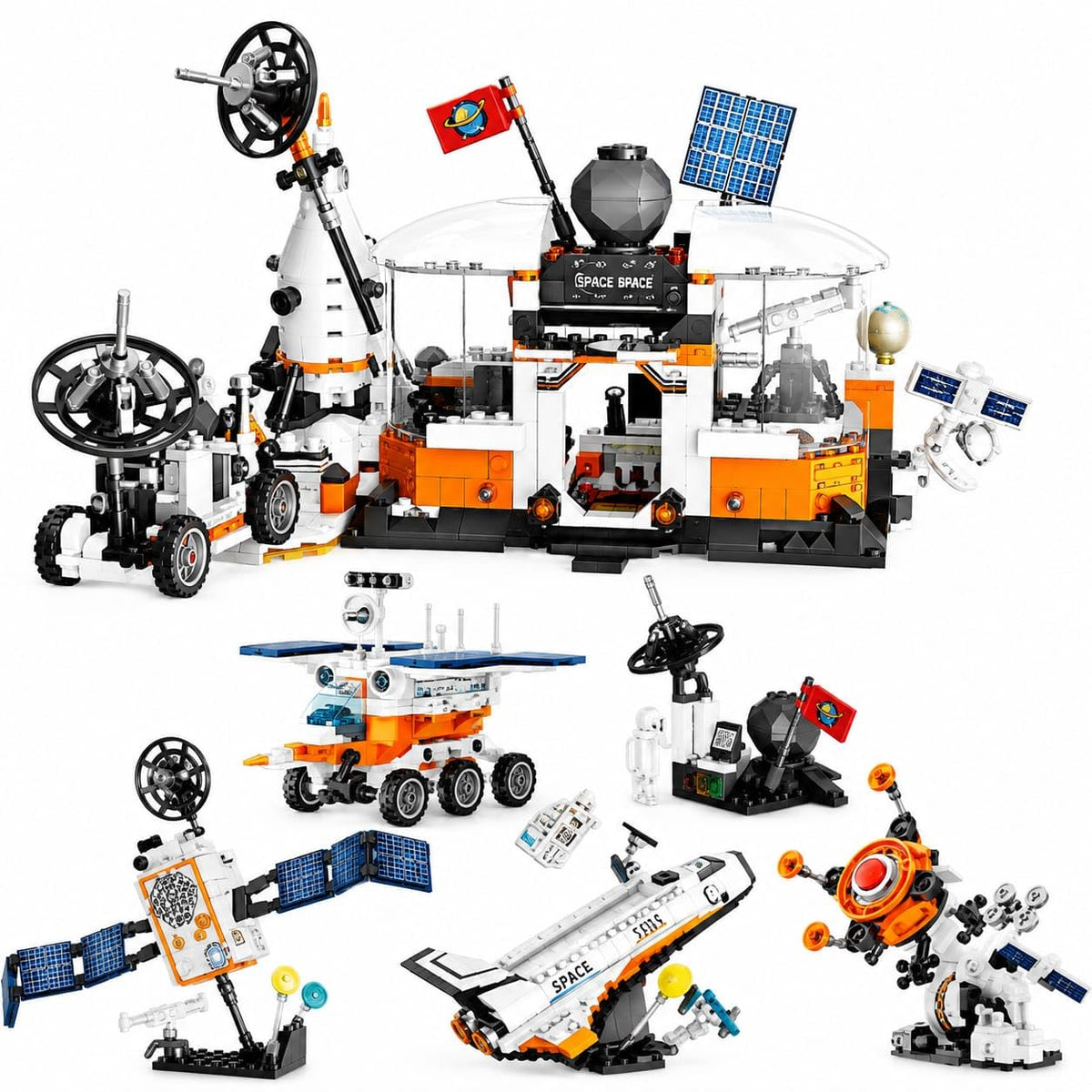 Sky Line Ocean 4In1 Space Station Building Block Set, 1078+ Pcs Space Exploration Kit With Shuttle, Satellite & Modules, Stem 